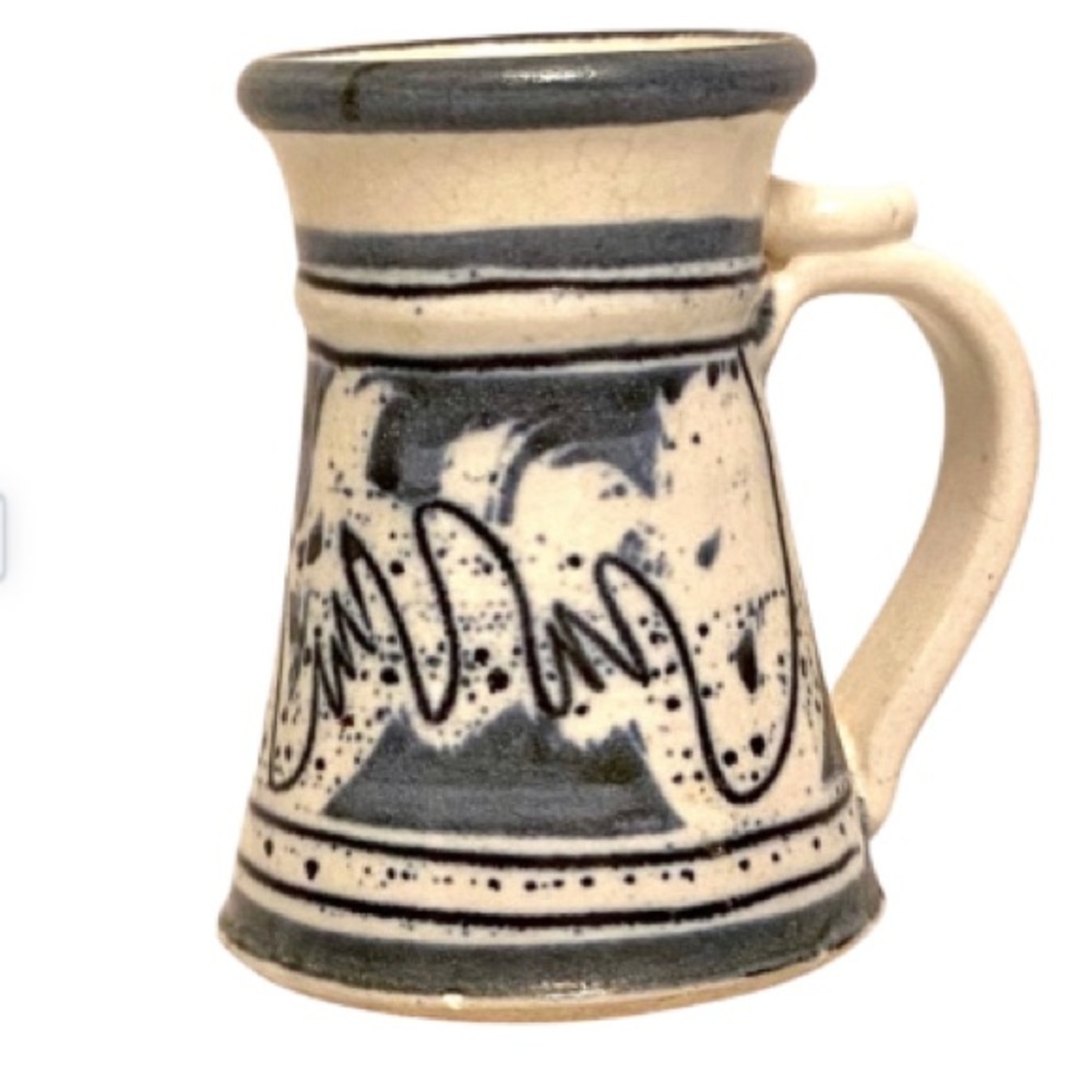 HANDMADE Hage Signed Clay Pottery Mug Blue Willow